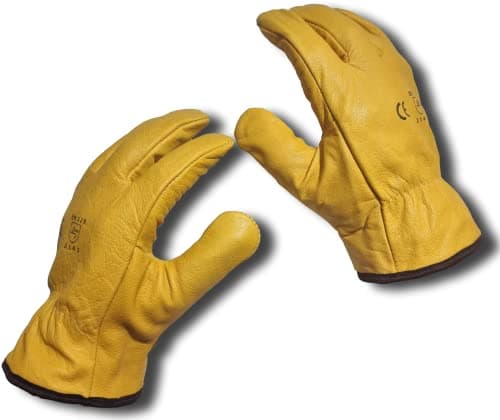 Image of Premium Fleece Lined Yellow Leather Winter Thermal Cold Work Gloves PPE HGV Lorry, Gardening, Builders One Pair (Medium M 8)
