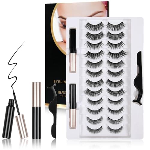 Image of LOPHE Eyelashes Magnetic Lashes, 12 Pairs Reusable Thick False Eyelashes with Eyeliner,Natural Look False Eyelashes, 3D Curly False Lashes Kit