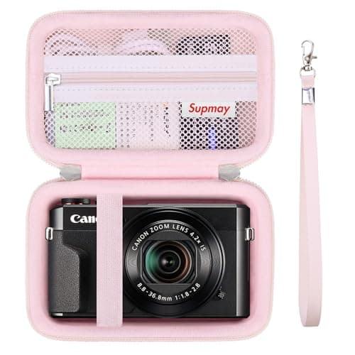 Image of Supmay Camera Case for Canon Powershot G7 X Mark III / G7 X Mark II / SX740 HS Digital Camera, Storage Holder Travel Bag with Zipper Mesh Pocket for Battery Pack, Charging Cable, USB Card, Jelly Pink