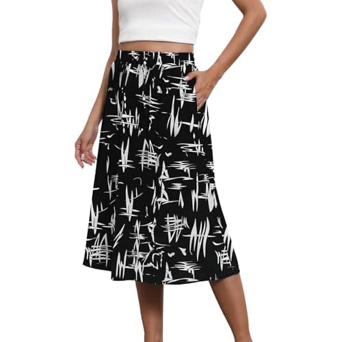 Image of Lightning Deals of The Day Today Sale Skirts for Women UK Boho Skirts for Women Trendy Summer Flowy Floral Midi with Pockets Lightweight High Waisted Office Wear Black