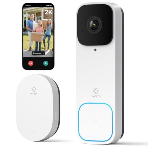 Image of Woox Video Doorbell with Chip, Smart Wi-Fi, Wireless Camera, Battery, 2K FHD, 170°, Ultra Wide Angle, People & Parcel Detection, Night Vision, Two-Way Audio
