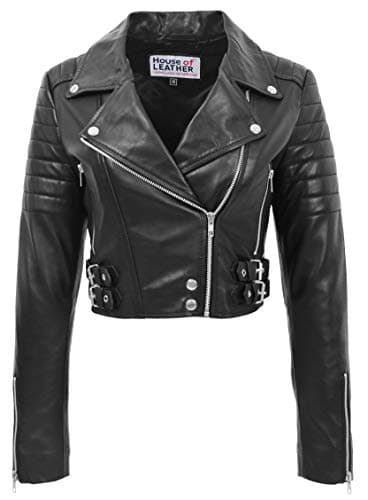 Image of Womens Real Leather Biker Style Jacket Short Cropped Length Demi (18, Black)