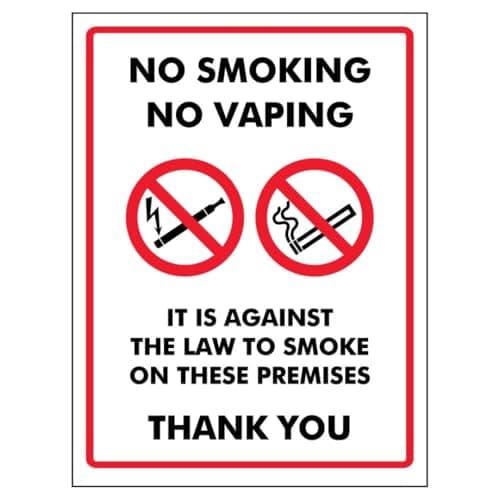 Image of V Safety No Smoking No Vaping It Is Against The Law To Smoke On These... 150 x 200mm - 2mm Rigid Plastic Safety Sign