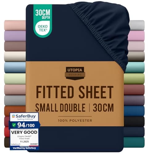 Image of Utopia Bedding Fitted Sheet Small Double / 4ft, Navy - Deep Pocket 12 inch (30 cm) - Easy Care - OEKO-TEX Certified - Soft Brushed Microfibre Fabric - Shrinkage and Fade Resistant - Bottom Sheet