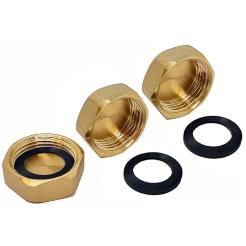 Image of Pipestation Compression Fittings 1/2" Brass Blanking Nuts Caps - Pack of 3 | 1/2 inch Compression Blanking End Caps | Radiator Valve Brass Blank Nut End Cap | Plumbing Fittings | Pipe Fitting Cap