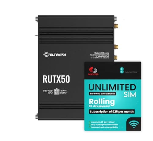 Image of Teltonika RUTX50 Dual Network 5G Mobile Router + EE Rolling 30-Day Plan – £25/Month, QR-Code Activation