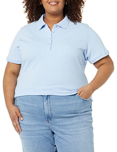 Image of Amazon Essentials Women's Regular-Fit Short-Sleeve Polo Shirt, Light Blue, X-Large