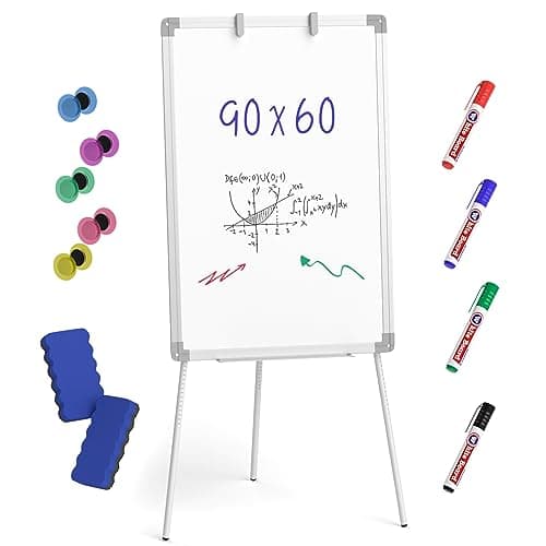 Image of Nicpro Flip Chart Whiteboard with Stand, 90 x 60cm Magnetic Dry Erase White Board with 4 Pens, Eraser, Magnet, Flipchart Height Adjustable Portable Writing Easel for Student Office Home Classroom