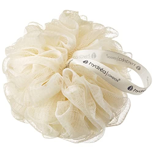 Image of Hydrea London Shower Pouf, Bath Loofah, Mesh Sponge, Exfoliating Bath Scrunchie, Large Shower Puff Scrub, Body Cleansing Shower Puff for Men & Women - Cream