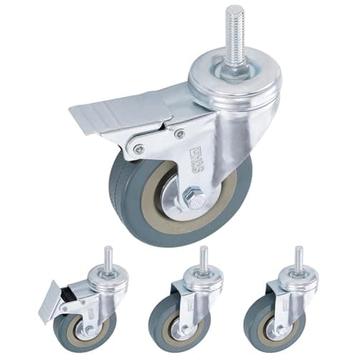 Image of H&S Heavy Duty Castor Wheels - Set of 4 75mm (3") Castors with M10 Bolt - PU Swivel Trolley Wheels for Furniture - Lockable Caster With Brakes - Outdoor Wheel Casters