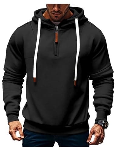 Image of EndoraDore Mens Hoodies Quarter Zip Up Casual Long Sleeve Winter Fleece Sweatshirts For Men Black XL