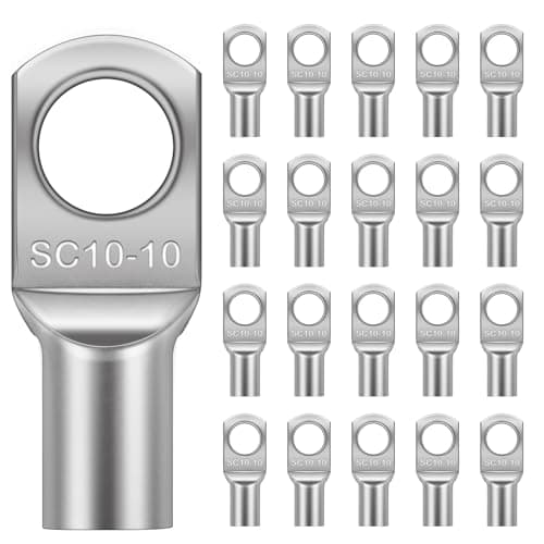 Image of Flintronic 20Pcs Tinned Copper Terminals Connectors, SC10-10 Battery SC Ring Terminal Connectors Set, Battery Cable Ends Lugs, Bolt Hole Crimp Terminals Connector for Electric, Auto, Boat, Car