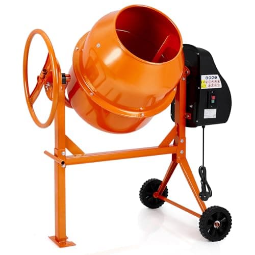 Image of DKIEI 120L Electric Cement Mixer, 450W Concrete Mixer with Wheels and Stand, Portable Mud Mixer Machine for Cement, Stucco, Seeds and Fodder, 230V, 50Hz, 30RPM, Orange