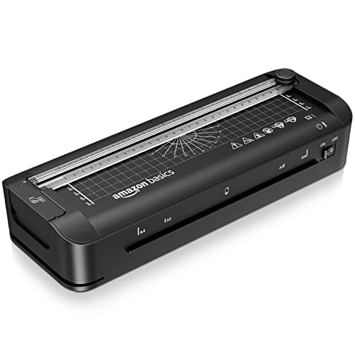 Image of Amazon Basics 3 in-1 A4 Thermal Laminator with Trimming, Punching, Corner Rounding Functions, Includes 10 Pouches, Black