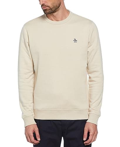 Image of Original Penguin - Men's Sweatshirt, Sticker Pete Organic Cotton Fleece Sweatshirt, Crew Neck, Oatmeal, M