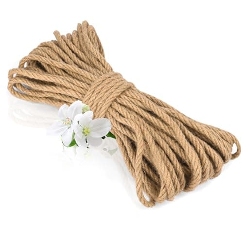 Image of vsshe 10m Jute Rope, 8mm Thick Jute Twine String, Natural Braided Jute Garden Rope for Cat Scratching Post Ropes, Gardening, Camping, Decoration, Gift Wrapping and Craft Decoration (Brown)