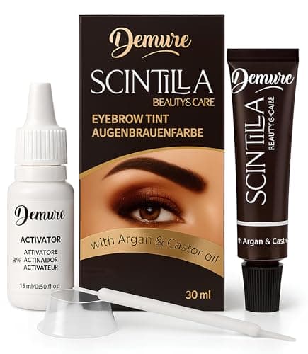 Image of Demure Eyebrow Tint Set with Developer, 20+ Applications, Up to 4 Weeks Lasting Effect, Brow Dye Kit with Argan and Castor Oil, All in One Tinting Set (3.0 Dark Brown)