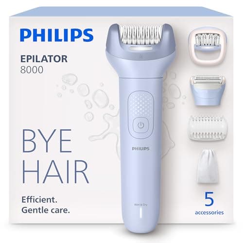 Image of Philips Epilator Series 8000 - Cordless Wet and Dry Electric Epilator, Hair Removal for Legs and Body, with ProGuide, 5 Accessories, 60 min. Runtime, Model BRE709/00