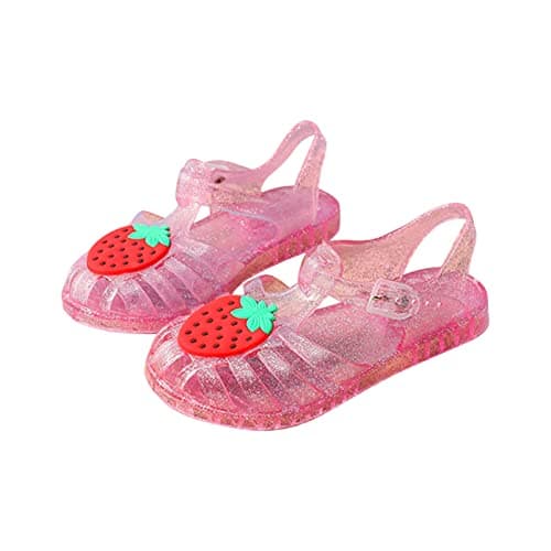 Image of Jelly Shoes for Girls UK Sale Cute Fruit Roman Sandals Kids Hollow Out Glitter Sandal Child Clear Flat Water Shoe Non-slip Soft Sole Beach Footwear Slip On Garden Pool Sliders Summer Clog for 2-9 Year