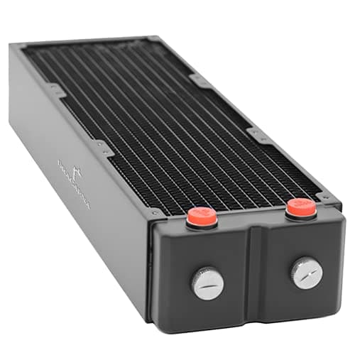 Image of dracaena.io 360mm Copper PC Radiator for Custom Water Cooling Loop, 64mm Thick, 3x120mm Fan Mount, 4 G1/4 Thread Ports, Liquid Cooling Radiator, Black