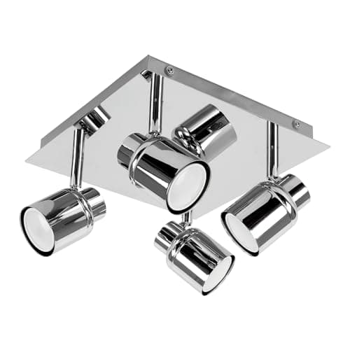 Image of MiniSun | Modern Polished Chrome Square Plate Adjustable IP44 Bathroom 4 Way Ceiling Spotlight Complete with 4 x 5W Warm White GU10 LED Bulbs | Bathroom, Home Décor Essential | Mains Wired