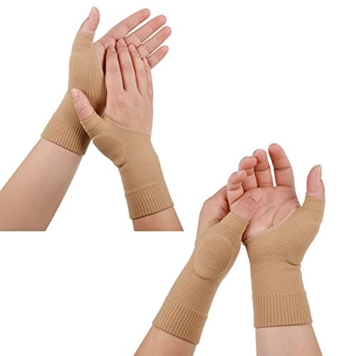Image of Dacitiery 2 Pairs Gel Hand Wrist Support Brace Thumb Injury Pads,Wrist and Thumb Support for Arthritis, Joint Pain, Compression Gloves for Sports Daily Wear Pain Relief Tendonitis(Beige)