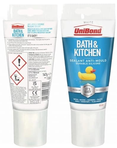 Image of DECK INN ® Easy Apply White Sealant UniBond Bath & Kitchen Anti-Mould Sealant (White) Silicone for Kitchen and Bathroom 1 x 150 g Tube sealant