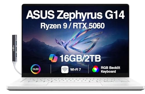 Image of ASUS ROG Zephyrus G14 AI Gaming Laptop 14.0" ROG Nebula OLED 2.8K 500nits Display (AMD Ryzen 9 270, GeForce RTX 5060 8GB, 16GB LPDDR5X, 2TB SSD, RGB KYB, WiFi 7, Win 11 Pro) w/DKZ USB Port Expander