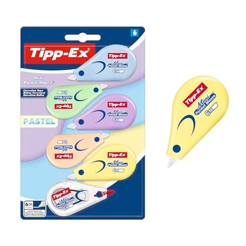 Image of TIPP-Ex Mini Pocket Mouse Correction Tapes Pastel (6 m x 5 mm) - 5 Pastel and 1 Clear Dispenser Colours, Pack of 6