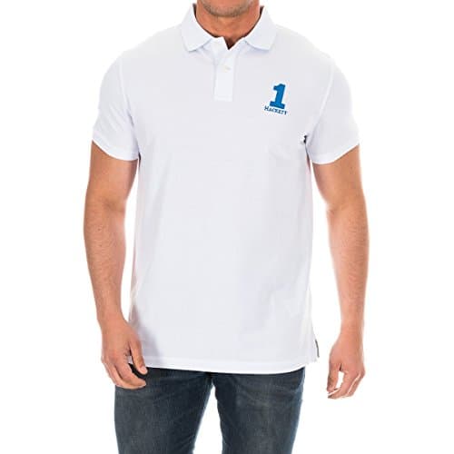 Image of Hackett London Short Sleeve Polo with Lapel Collar HM561791 Man White