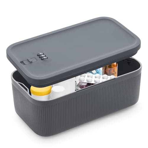 Image of Small Lockable Storage Box with Combination Code - Secure Medicine Safe, Phone Jail, and Snack Box for Home, Fridge, Office, or Travel - Reusable BPA-Free, Portable Design (23.5 x 12.8 x 9.2cm)