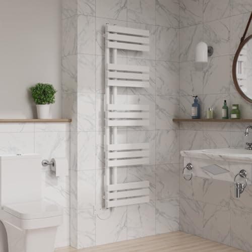Image of Warmehaus 1600x450mm White Designer Bathroom Electric Heated Towel Rail Rad Ladder Radiator Kit 800W