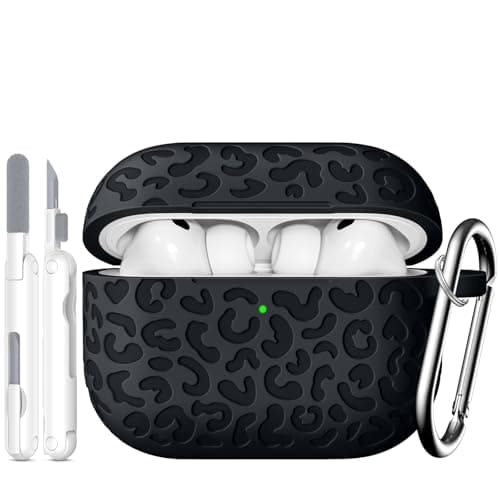 Image of TNSNK for AirPods Pro 3 Case Cover (2025), Leopard Engraved Soft Silicone Protective Case with Keychain & Cleaner Kit, Support Wireless Charging (Black)
