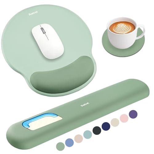 Image of Sushret Mouse Mat and Keyboard Wrist Rest Set, 3-in-1 Gel Memory Foam Ergonomic Mouse Pad with Wrist Support, Gaming Mousepad Arm Cushion for Computer Office Desk Accessories Cute Setup,Green