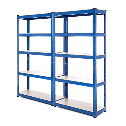 Image of 2 Bay Heavy Duty Steel Shelving Garage Racking Unit 150kg per shelf (5 Levels 1500mm H x 750mm W x 300mm D)