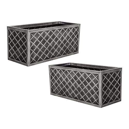 Image of STAR SUPPLIES Plastic Rectangular Long Large 70cm Lazio Trough Pewter Planter For Outdoor Garden Plants Flowers (1 Lazio Planter)