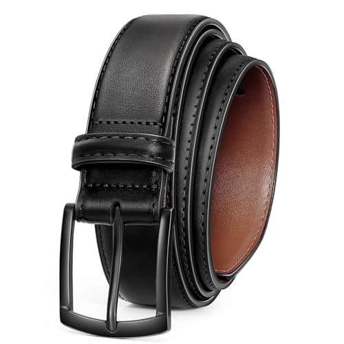 Image of VONMELLI Men's Belt Genuine Leather Belt for Men Dress Casual Golf Jeans Pants 1 3/8" Black Fits Waist 32"-38"