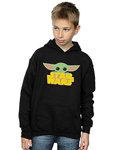 Image of Absolute Cult Star Wars Boys The Mandalorian The Child And Logo Hoodie Black 3-4 Years