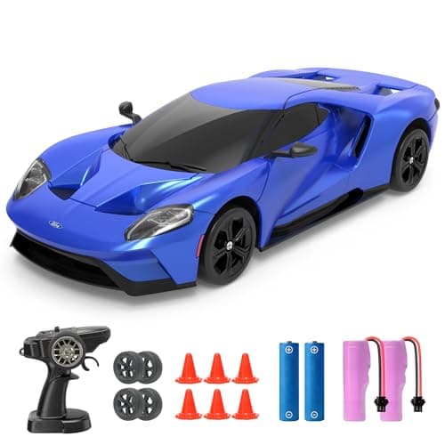 Image of YONCHER RC Drift Car, Remote Control Car for Kids Ford GT Officially Licensed, 1:24 20KM/H 4WD RC Cars with Lights, Fast Racing Toy Car for Boys Girls, Blue