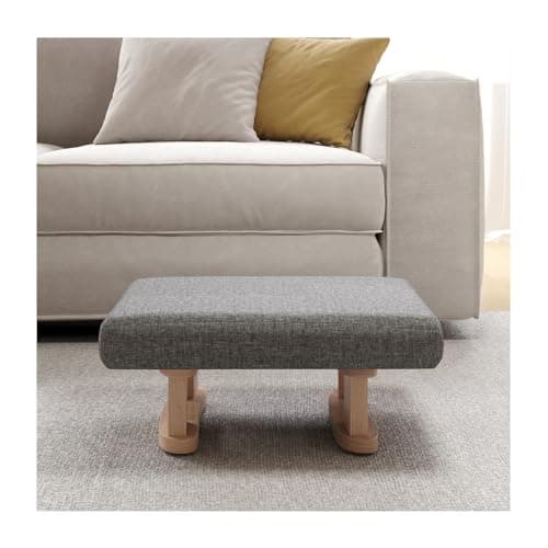 Image of INMOZATA Linen Fabric Footstool Pouffe Stool Low Stool Change Shoe Footrest Wooden Legs for Living Room Bedroom (Grey)