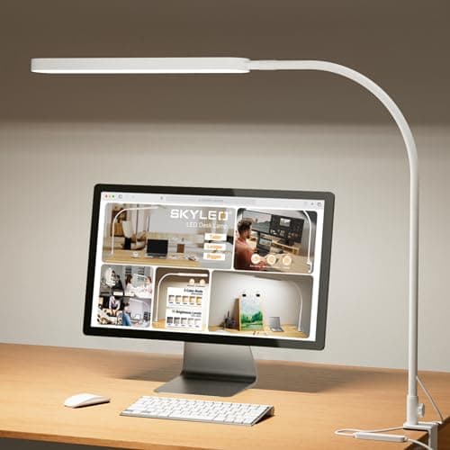 Image of SKYLEO Desk Lamp - LED Desk Light - Flexible Gooseneck - 5 Color Modes X 11 Brightness Levels - 1300LM - Timmer & Memory Function - 12W Clip on Light - White