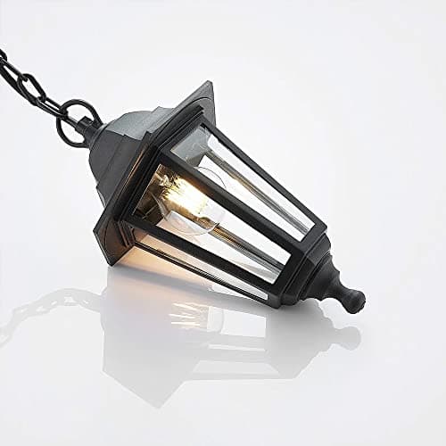 Image of Manningham Lighting Black Vintage Traditional Outdoor Hanging Chain Lamp Lantern 6 Panel Made of PP Housing and Glass Black Socket LED E27 Bulb IP44