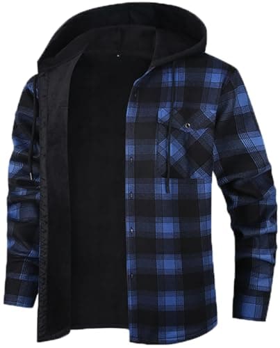Image of Iris Sprite Men's Plaid Shirt Padded Warm Lined Check Shirts Men Casual Plaid Shirts with Pocket Mens Hooded Check Jacket (Blue 2, XXL)