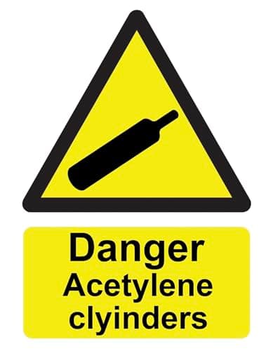 Image of Danger Acetylene Cylinders Warning Sign Adhesive Sticker 160mm x 125mm