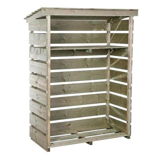 Image of CHARLES BENTLEY FSC® Mixed, Wooden Log Store, Garden, Small Log Store, Heavy Duty, Firewood Storage, Kindling, Treated Wood, Slatted Design, Slanted Roof, Raised Floor, Spruce (152x119x53.5cm)