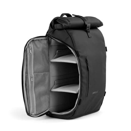 Image of Zeeksack Rolltop Backpack, Black 21-26L - Water-Resistant Carry On Travel Bag with Laptop Compartment, Removable Dividers & Smart Pockets for Work, Gym, or Weekend Trips