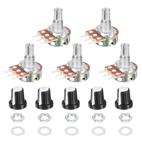 Image of sourcing map 5 Set WH148 500K Potentiometer Kit, Ohm Variable Resistor Linear Taper Adjustable Rotary Potentiometer for Audio Applications Devices with Plastic Knobs Nuts and Washers, White