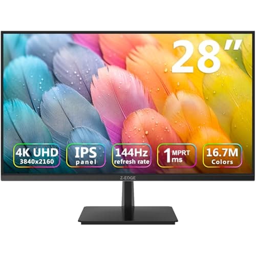 Image of Z-Edge 28 Inch 4K Gaming Monitor 144Hz UHD IPS Panel 3840x2160 1ms MPRT, 300 cd/m² Brightness, FreeSync, HDR10, Ultra-Thin Bezel, DP 1.4 & HDMI 2.1, VESA Mountable, Black