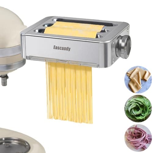 Image of Eascandy Stainless Steel Pasta Attachment for KitchenAid, Metal 3-in-1 Pasta Attachment for KitchenAid Stand Mixer, 8-Speed Adjustable Pasta Roller Attachment for Fettuccine Linguine Pasta Sheets