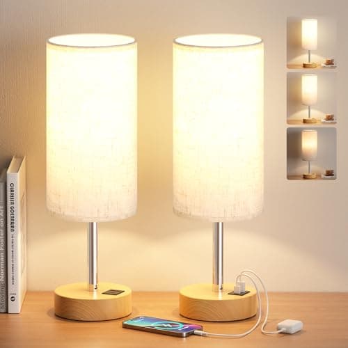 Image of Aooshine Bedside Lamps Set of 2, 3-Way Dimmable Touch Table Lamps for Bedroom and Living Room with Linen Fabric Shade(Bulb Included)